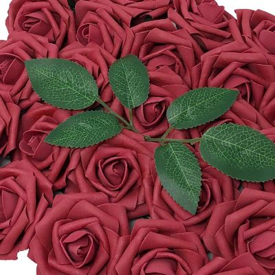 Wrapables Burgundy Artificial Flowers, 50 Real Touch Latex Roses Image 1