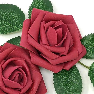 Wrapables Burgundy Artificial Flowers, 50 Real Touch Latex Roses Image 2