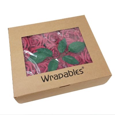 Wrapables Burgundy Artificial Flowers, 50 Real Touch Latex Roses Image 3