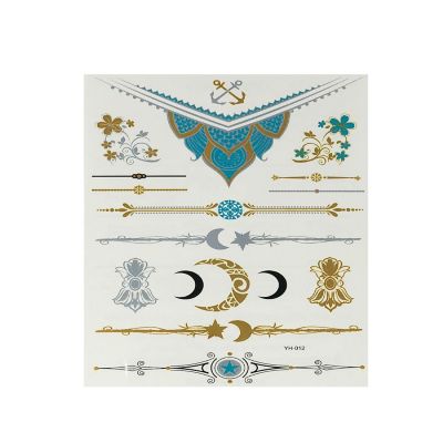 Wrapables&#174; Celebrity Inspired Temporary Tattoos in Metallic Gold Silver and Black (6 Sheets), Large, Indian Motif Image 2
