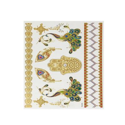 Wrapables&#174; Celebrity Inspired Temporary Tattoos in Metallic Gold Silver and Black (6 Sheets), Large, Indian Motif Image 3
