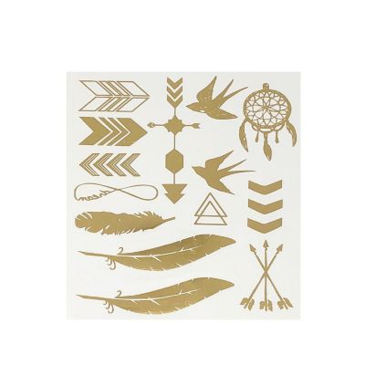 Wrapables&#174; Celebrity Inspired Temporary Tattoos in Metallic Gold Silver and Black (6 Sheets), Large, Triangles & Feathers Image 1