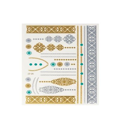 Wrapables&#174; Celebrity Inspired Temporary Tattoos in Metallic Gold Silver and Black (6 Sheets), Large, Triangles & Feathers Image 2