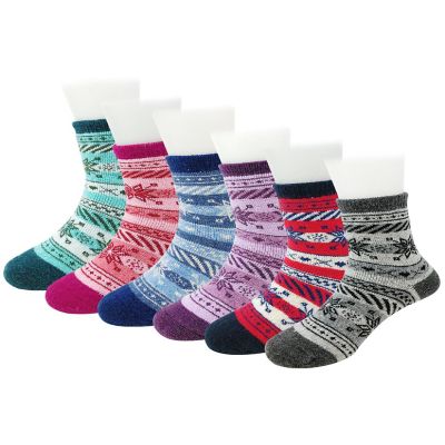 Wrapables Children's Thick Winter Warm Wool Socks (Set of 6), Snowflakes L Image 1