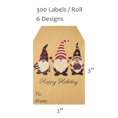 Wrapables Christmas Holiday Gift Tag Stickers and Labels Roll (300pcs), Gnomes Image 1