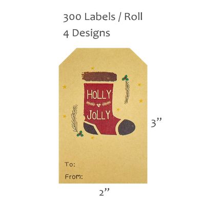 Wrapables Christmas Holiday Gift Tag Stickers and Labels Roll (300pcs), Holly Jolly Image 1