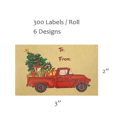 Wrapables Christmas Holiday Gift Tag Stickers and Labels Roll (300pcs), Rustic Greetings Image 1