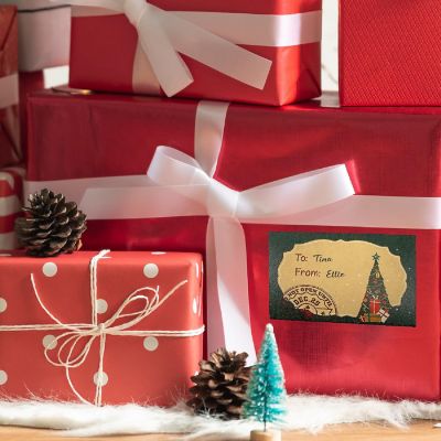 Wrapables Christmas Holiday Gift Tag Stickers and Labels Roll (300pcs), Rustic Greetings Image 3