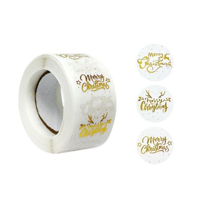 Wrapables Christmas Stickers Label Roll, Holiday Stickers (500 pcs), (Gold Foil) Merry Christmas Image 1
