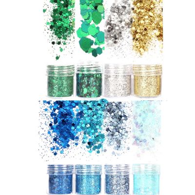 Wrapables Chunky Glitter for Hair Face Makeup Nail Art Decoration (8 Colors), Blue Green Image 3