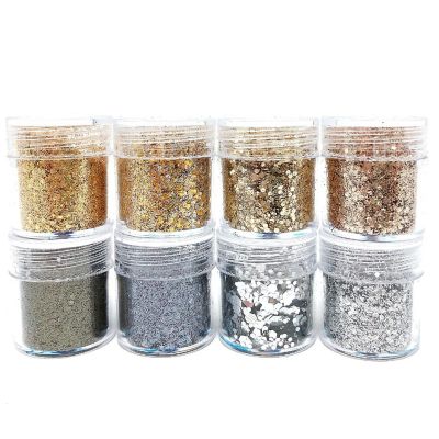 Wrapables Chunky Glitter for Hair Face Makeup Nail Art Decoration (8 Colors), Gold & Silver Image 1