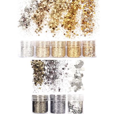 Wrapables Chunky Glitter for Hair Face Makeup Nail Art Decoration (8 Colors), Gold & Silver Image 3