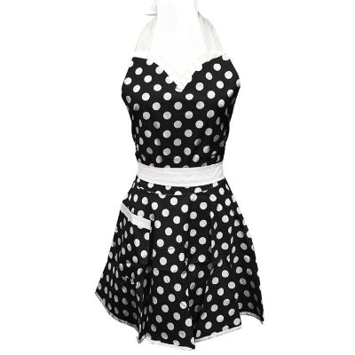 Wrapables Classic Sweetheart Adjustable Apron, Black With Dots Image 1