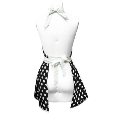 Wrapables Classic Sweetheart Adjustable Apron, Black With Dots Image 2