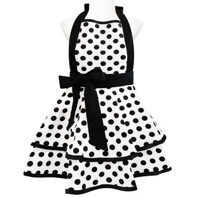 Wrapables Classic Vintage Apron, Stylish Cooking Apron, Black Dot Image 1