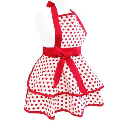 Wrapables Classic Vintage Apron, Stylish Cooking Apron, Red Dot Image 1