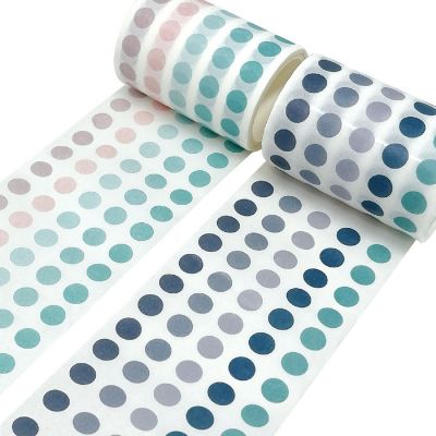 Wrapables Colorful Dots Washi Masking Tape, Round Circle Stickers 6M Length Total (Set of 2), Ocean & Mist Image 1