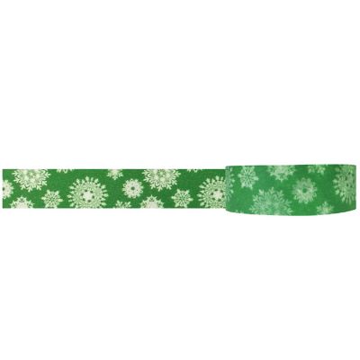 Wrapables Colorful Patterns Washi Masking Tape, Snowflakes on Green Image 1