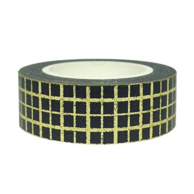 Wrapables&#174; Colorful Washi Masking Tape, Black and Metallic Gold Gingham Image 1