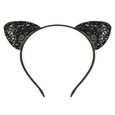 Wrapables Cosplay Costume Headband, Party Headwear, Glittery Black Cat Ears Image 1