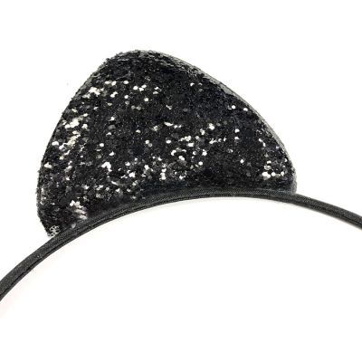 Wrapables Cosplay Costume Headband, Party Headwear, Glittery Black Cat Ears Image 1