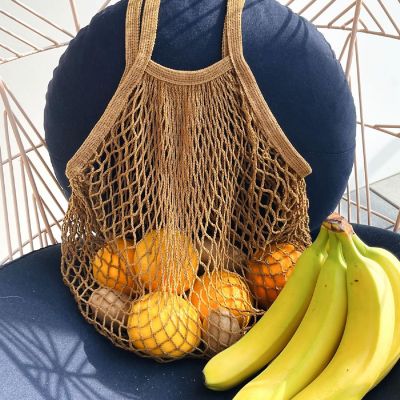 Wrapables Cotton Mesh Net Shopping Bag, Grocery Bag for Vegetables, Produce (Set of 3), Black, Brown, Beige Image 2