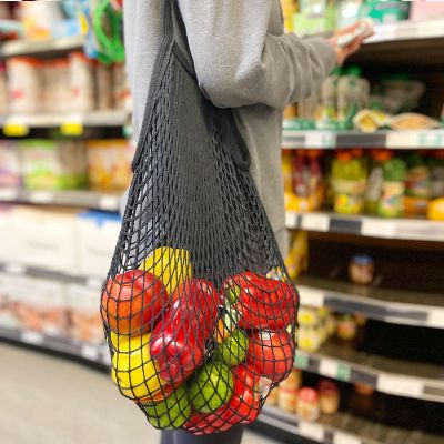 Wrapables Cotton Mesh Net Shopping Bag, Grocery Bag for Vegetables, Produce (Set of 3), Black, Brown, Beige Image 3