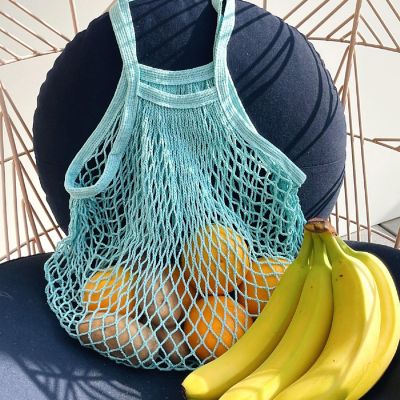Wrapables Cotton Mesh Net Shopping Bag, Grocery Bag for Vegetables, Produce (Set of 3), Hot Pink, Beige, Teal Image 3
