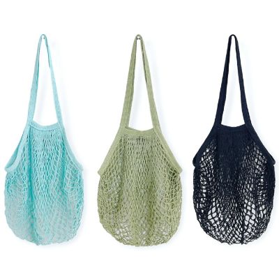 Wrapables Cotton Mesh Net Shopping Bag, Grocery Bag for Vegetables, Produce (Set of 3), Teal, Green, Black Image 1