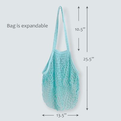 Wrapables Cotton Mesh Net Shopping Bag, Grocery Bag for Vegetables, Produce (Set of 3), Teal, Green, Black Image 1