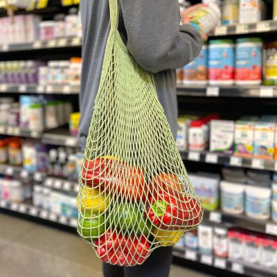 Wrapables Cotton Mesh Net Shopping Bag, Grocery Bag for Vegetables, Produce (Set of 3), Teal, Green, Black Image 2