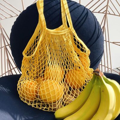 Wrapables Cotton Mesh Net Shopping Bag, Grocery Bag for Vegetables, Produce (Set of 3), Yellow, Blue, Hot Pink Image 2
