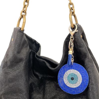 Wrapables Crystal Bling Key Chain Keyring Car Purse Handbag Pendant Charm, Blue Evil Eye Image 3