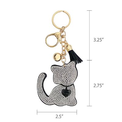 Wrapables Crystal Bling Key Chain Keyring with Tassel Car Purse Handbag Pendant, Cat with Heart Collar Image 1