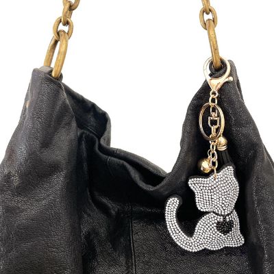 Wrapables Crystal Bling Key Chain Keyring with Tassel Car Purse Handbag Pendant, Cat with Heart Collar Image 3