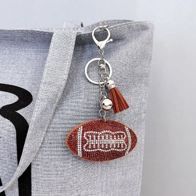 Wrapables Crystal Bling Key Chain Keyring with Tassel Car Purse Handbag Pendant, Football Image 3