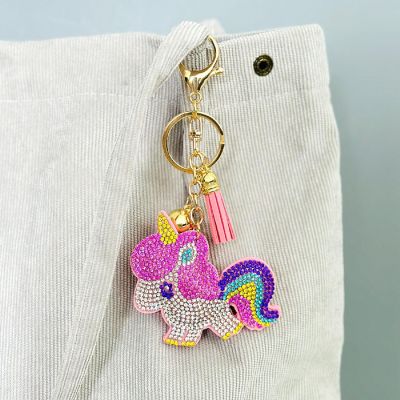 Wrapables Crystal Bling Key Chain Keyring with Tassel Car Purse Handbag Pendant, Rainbow Unicorn Image 2