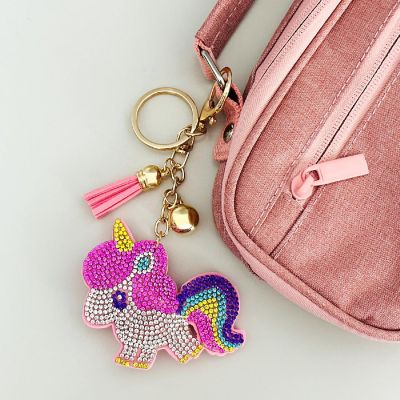 Wrapables Crystal Bling Key Chain Keyring with Tassel Car Purse Handbag Pendant, Rainbow Unicorn Image 3