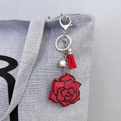 Wrapables Crystal Bling Key Chain Keyring with Tassel Car Purse Handbag Pendant, Rose Image 3