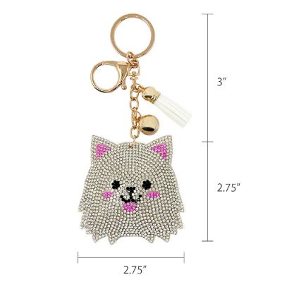Wrapables Crystal Bling Key Chain Keyring with Tassel Car Purse Handbag Pendant, White Kitty Image 1