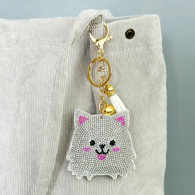 Wrapables Crystal Bling Key Chain Keyring with Tassel Car Purse Handbag Pendant, White Kitty Image 3