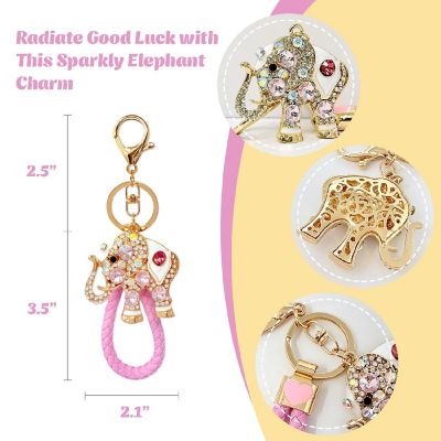 Wrapables Crystal Bling Keychain, Keyring Purse Handbag Pendant Charm, Pink Elephant Image 1