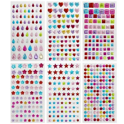 Wrapables Crystal Rhinestone Gem Stickers, Bling Jewel Adhesives for DIY Arts & Crafts, Smartphones, Water Bottles, Sunglass Cases (Set of 6), Stars and Squares Image 1