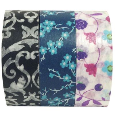 Wrapables Dark Blossoms 10M x 15mm Washi Masking Tape (set of 3) Image 1