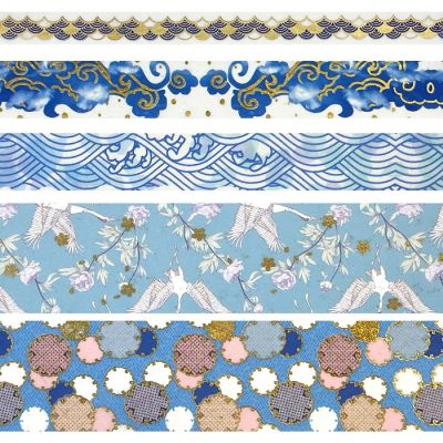 Wrapables Decorative Gold Foil Washi Tape and Sticker Set (10 Rolls & 10 Sheets), Cranes Blue Image 3