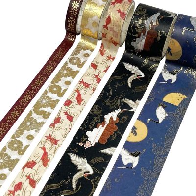 Wrapables Decorative Gold Foil Washi Tape and Sticker Set (10 Rolls & 10 Sheets), Cranes Floral Image 2