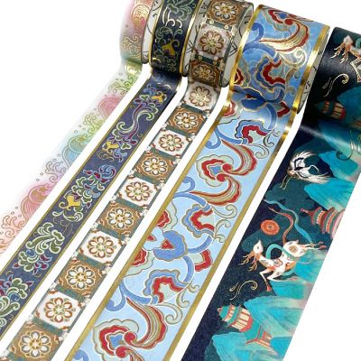 Wrapables Decorative Gold Foil Washi Tape and Sticker Set (10 Rolls & 10 Sheets), Scenic Green Image 1