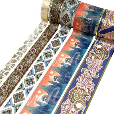 Wrapables Decorative Gold Foil Washi Tape and Sticker Set (10 Rolls & 10 Sheets), Scenic Green Image 2