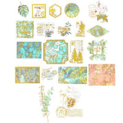 Wrapables Decorative Scrapbooking Washi Stickers (60 pcs), Green & Gold Image 1
