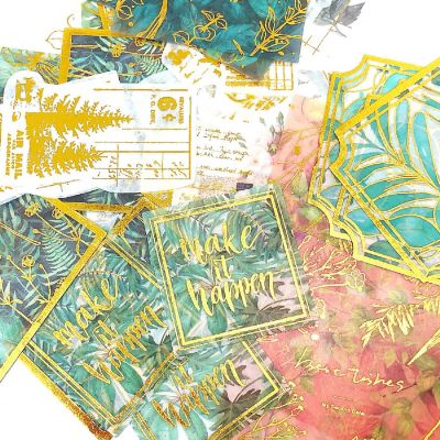 Wrapables Decorative Scrapbooking Washi Stickers (60 pcs), Green & Gold Image 3